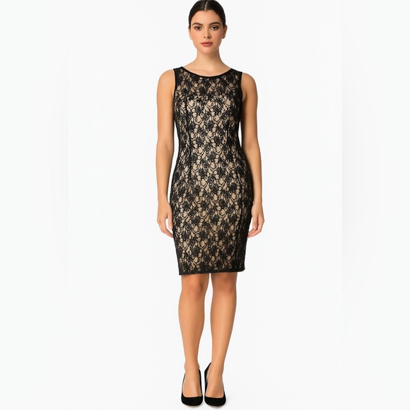 Adrianna Papell Dresses & Skirts - Adrianna Papell Black Lace Embellished Beaded Dress Nude Lined Size 6 NWT